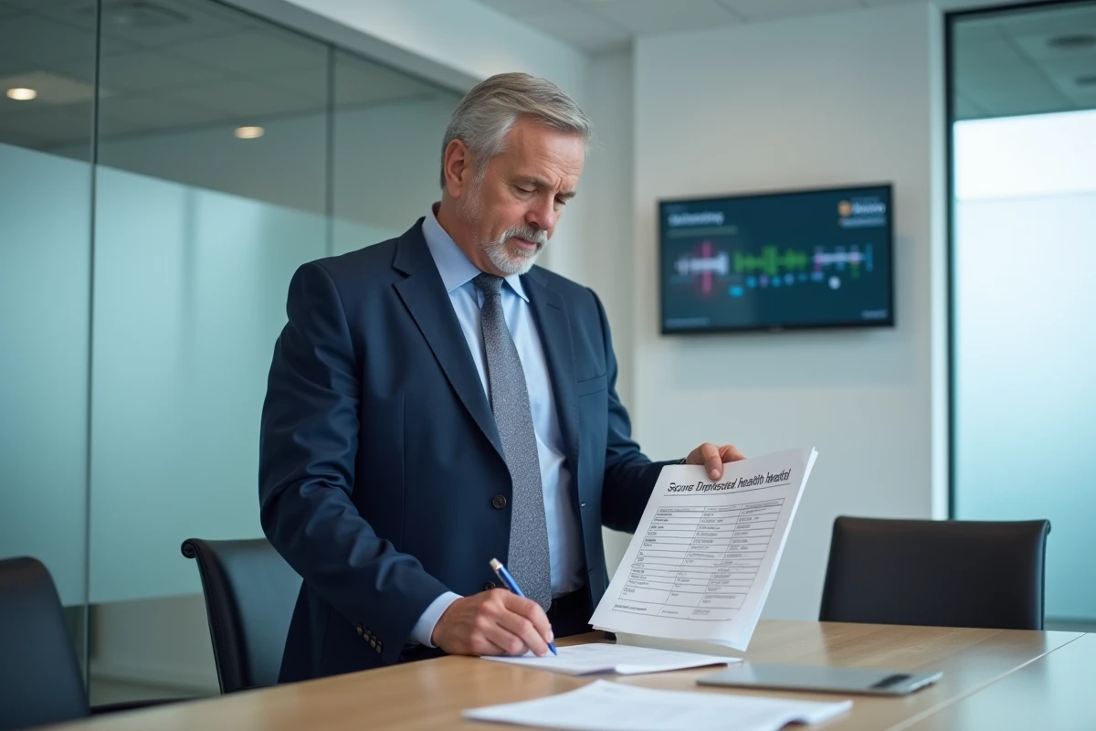 Administrateur de santé en réunion avec graphique