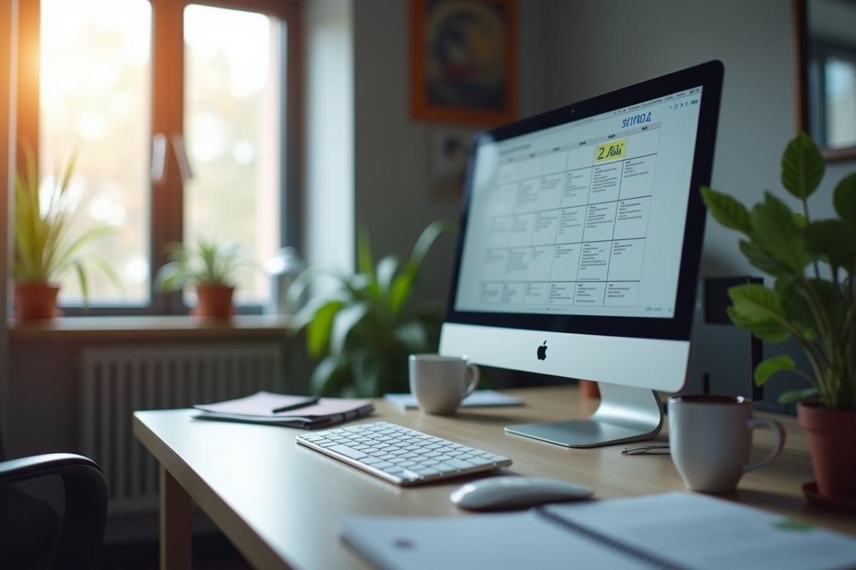 Bureau moderne avec ordinateur et calendrier pour l'article