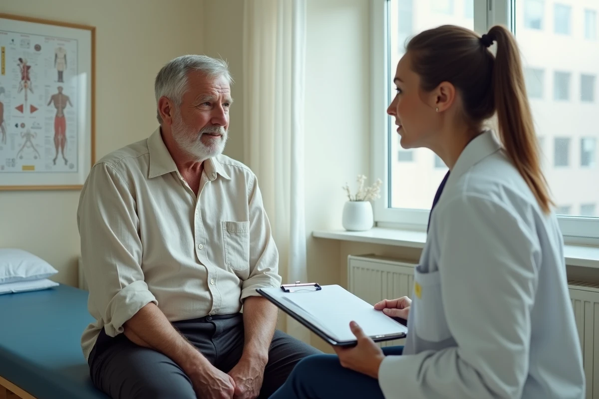 Patient souffrant de douleurs chroniques en consultation médicale avec un médecin
