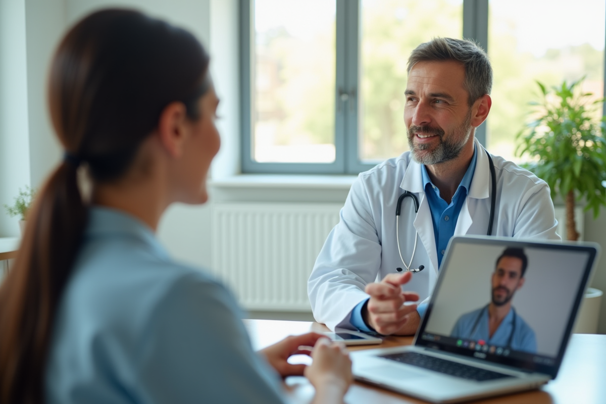 Médecin attentif lors d'une consultation vidéo avec un patient
