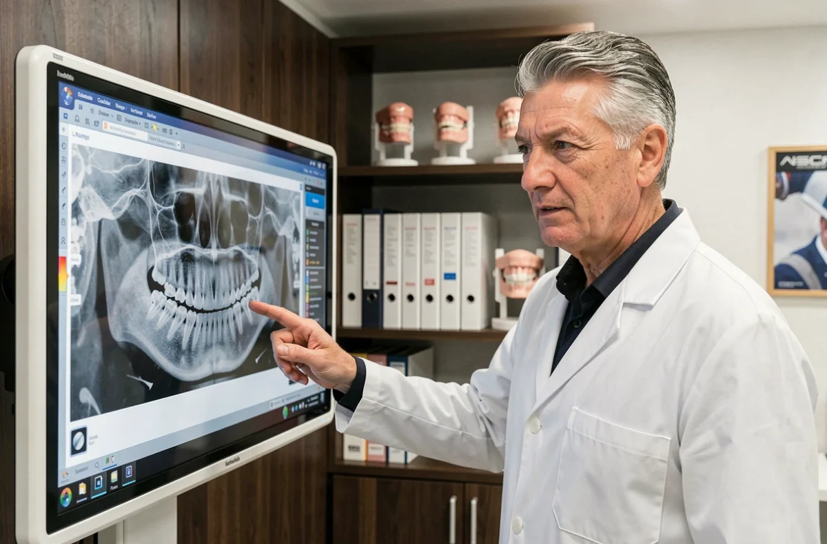 Dr Jean-Marc Chauvin, orthodontiste à La Rochelle, analysant une radiographie panoramique numérique