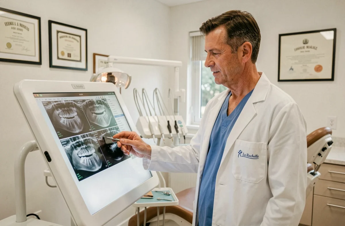Dr Stéphane Lautier, orthodontiste à La Rochelle, examinant des radiographies dans son cabinet