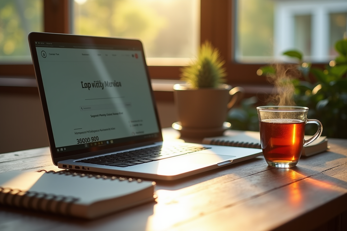 Espace de travail naturel avec ordinateur et tisane pour naturopathie