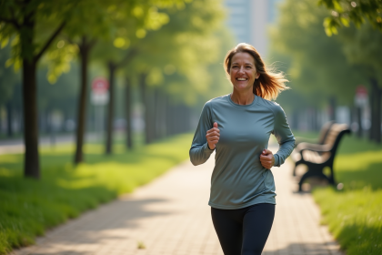 Femme en jogging dans un parc urbain au matin