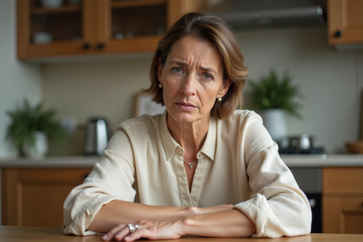Femme d'âge moyen se grattant l'avant-bras avec une expression préoccupée, illustrant les démangeaisons persistantes liées à certaines pathologies
