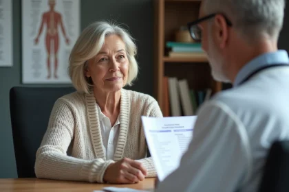 Femme consultante avec m&eacute;decin dans un bureau moderne