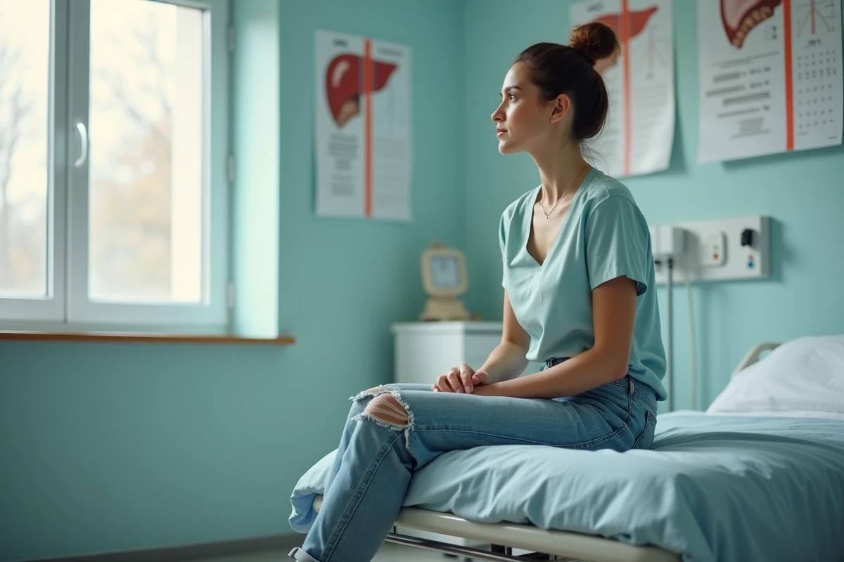 Femme assise sur un lit d
