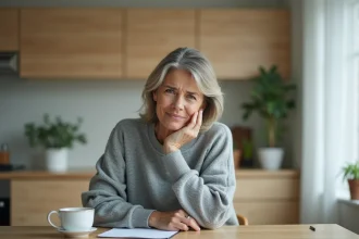 Femme de quarantaine dans une cuisine moderne exprime frustration