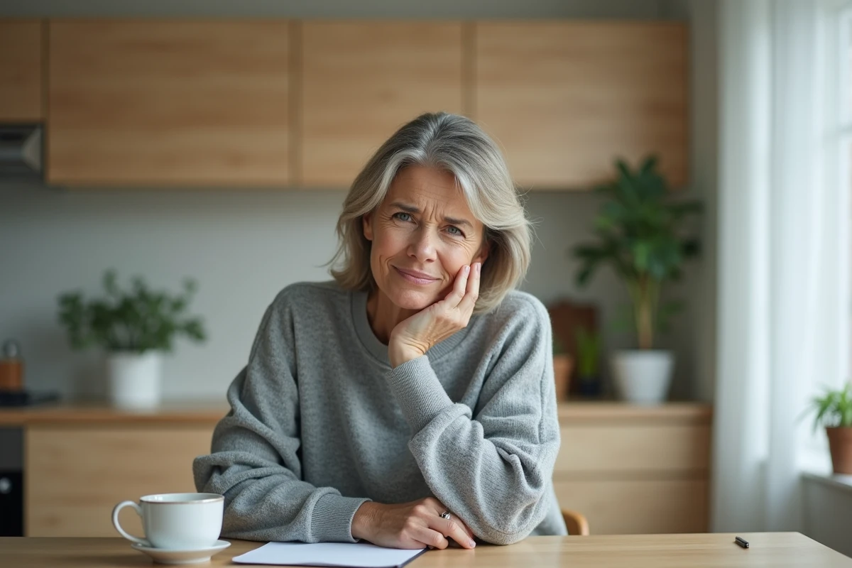 Femme de quarantaine dans une cuisine moderne exprime frustration