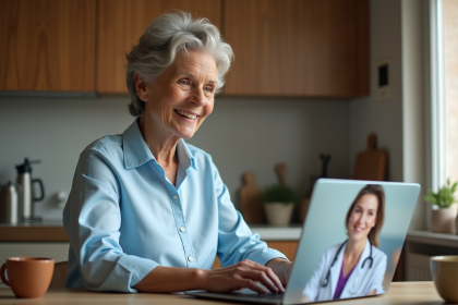Femme en visioconference avec un médecin à la maison