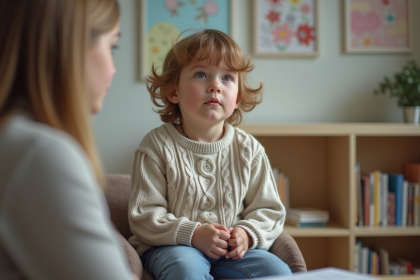 Garçon de 8 ans attentif en séance de psychologie