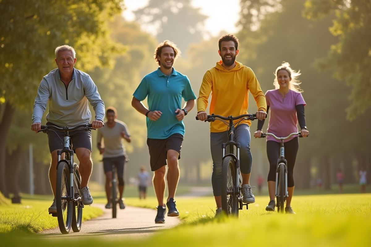 Groupe de personnes actives dans un parc en plein air