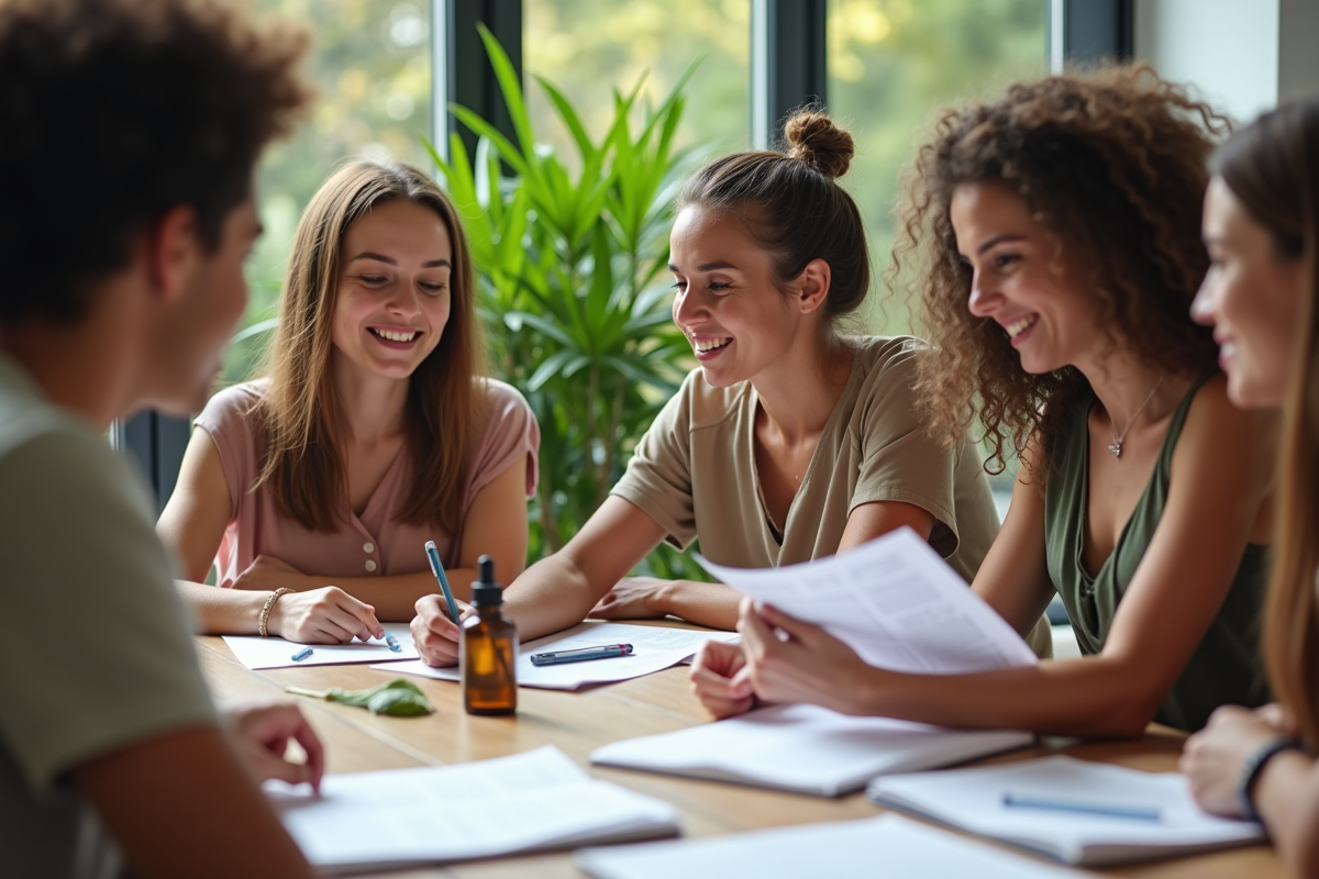 Groupe d adultes étudiant des cours de naturopathie en groupe