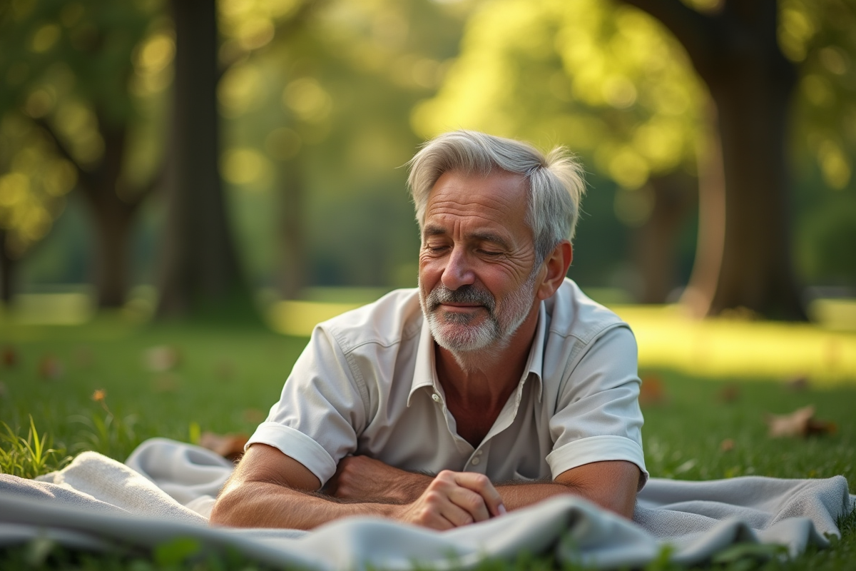 Homme calme allongé dans un parc en pleine nature