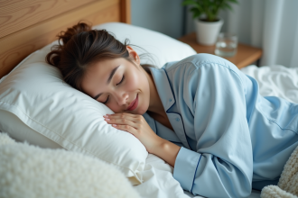 Jeune femme dormant paisiblement dans sa chambre moderne