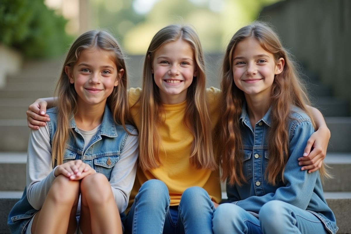 Trois adolescents assis sur des marches extérieures en journée