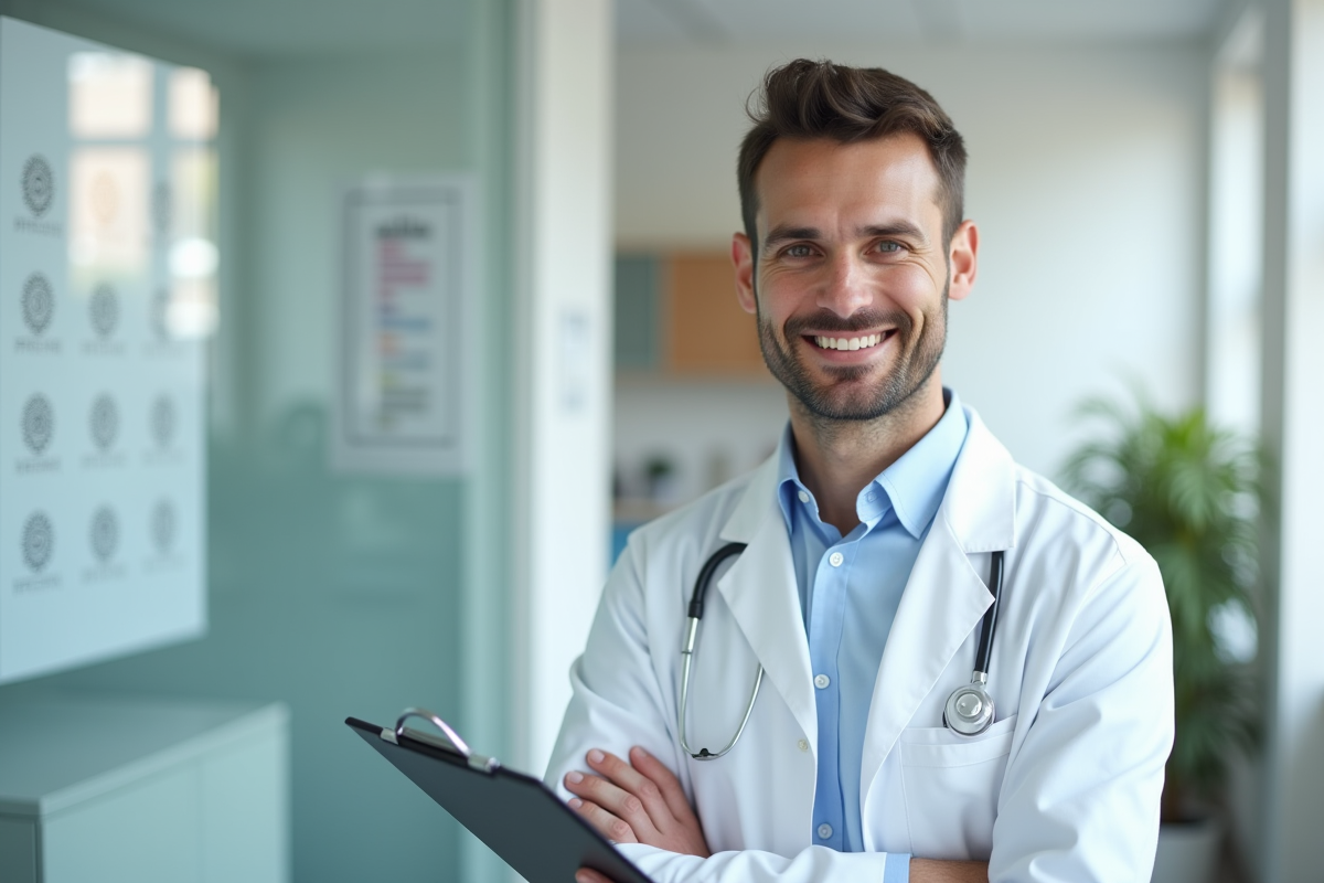 Médecin allergologue souriant dans un cabinet moderne
