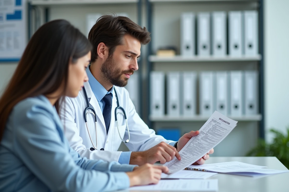 Medecin en blanc discute resultats avec patient