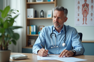 Médecin généraliste en consultation dans un bureau moderne