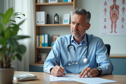 M&eacute;decin g&eacute;n&eacute;raliste en consultation dans un bureau moderne