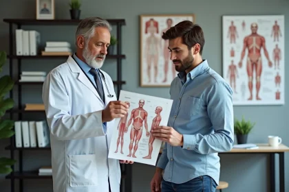 Medecin en discussion avec un patient jeune homme