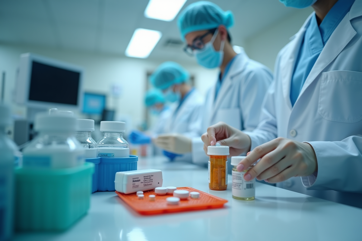 Professionnel de santé préparant des médicaments à la station
