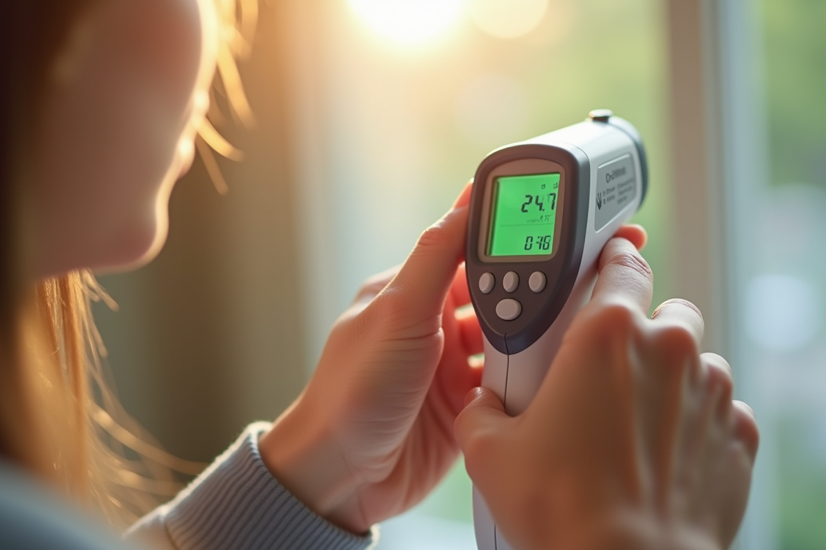 Prise de température avec un thermometre digital en gros plan