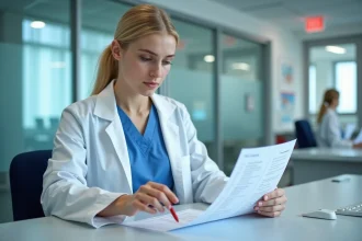 Jeune technicienne de laboratoire examinant des résultats