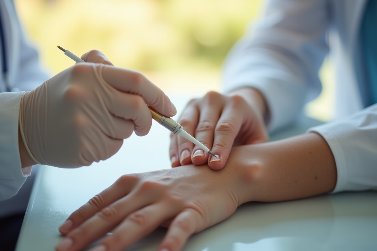 Prise de test allergie par piqûre sur le bras d